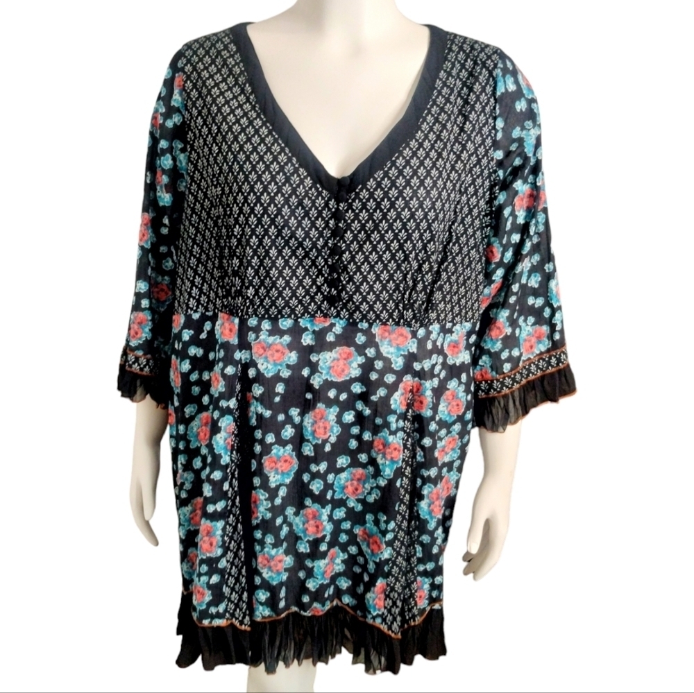 Joe Browns Cotton Floral Peasant Boho Ruffle Cottagecore Dress‎ Women's XL/16